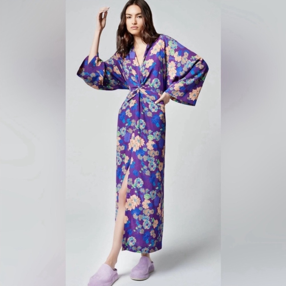 New! Smythe Twist Violet Floral Midi Dress Purple size Medium $598
